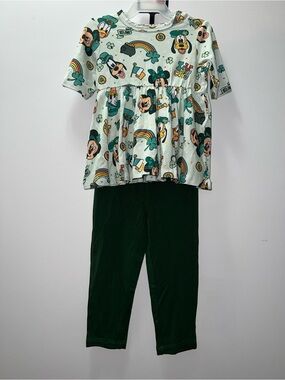 Disney Girls Green Character Pajama Set - Mint Top & Dark Green Leggings